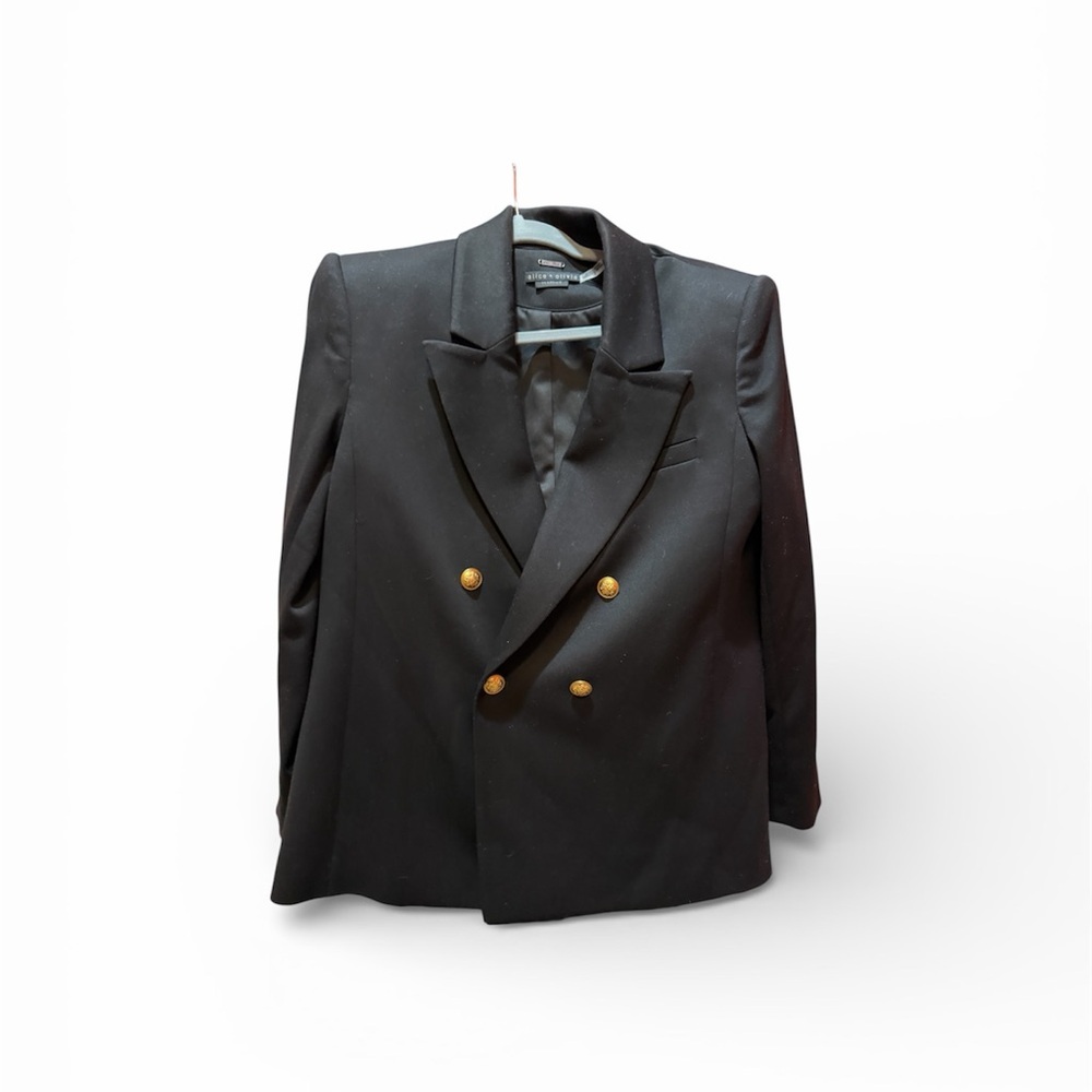 Alice & Olivia Black Double-Breasted Women's Blazer with gold buttons. Size 8